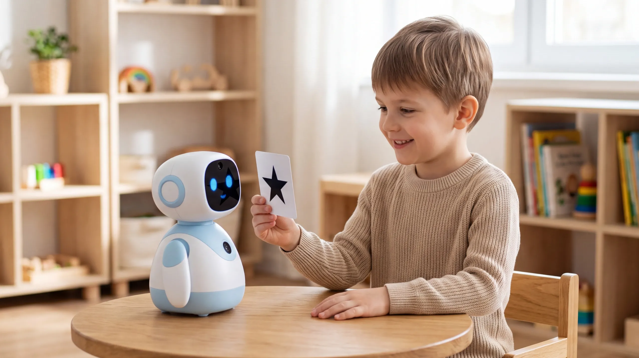 A child interacting with a robot